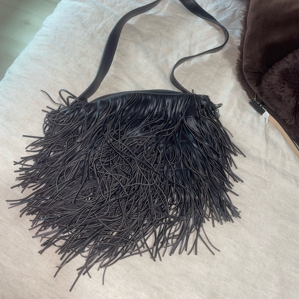 Fringe Black Shoulder Bag